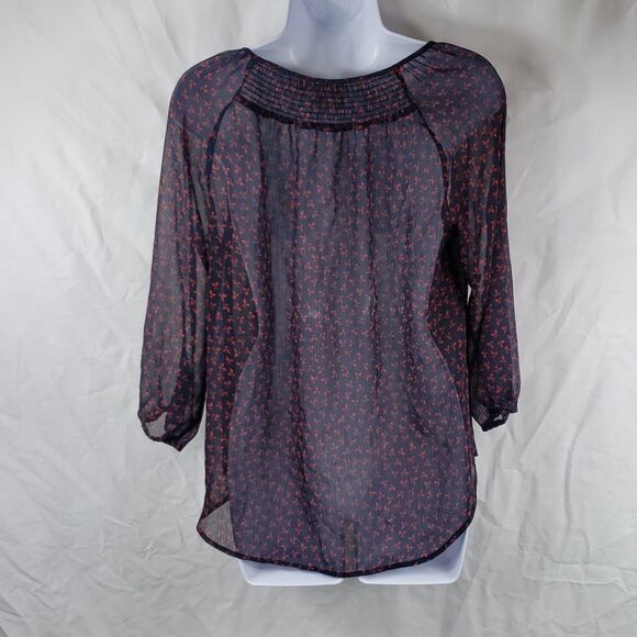 St John's Bay Women's Medium Navy Blue Leaves Sheer Blouse - Picture 4 of 12